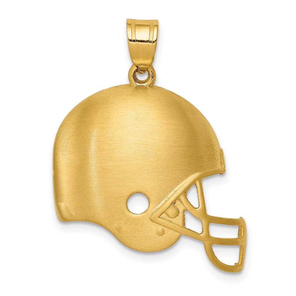 14k Yellow Gold Brushed Football Helmet Pendant, 25mm (1 inch)
