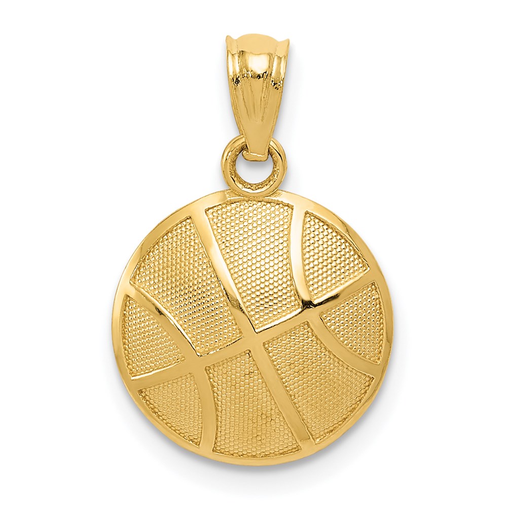 14k Yellow Gold 2D Textured Basketball Pendant, 13mm (1/2 inch)