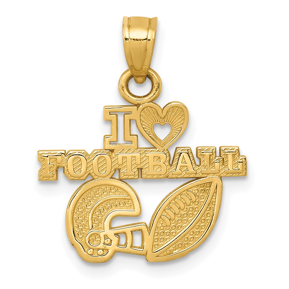 14k Yellow Gold Small I Heart Football Pendant, 17mm (5/8 inch)