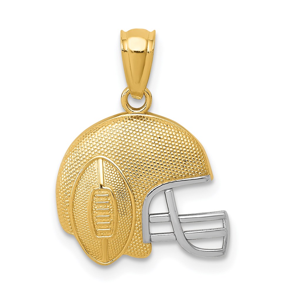 14k Yellow Gold & White Rhodium Football Helmet Pendant, 14mm