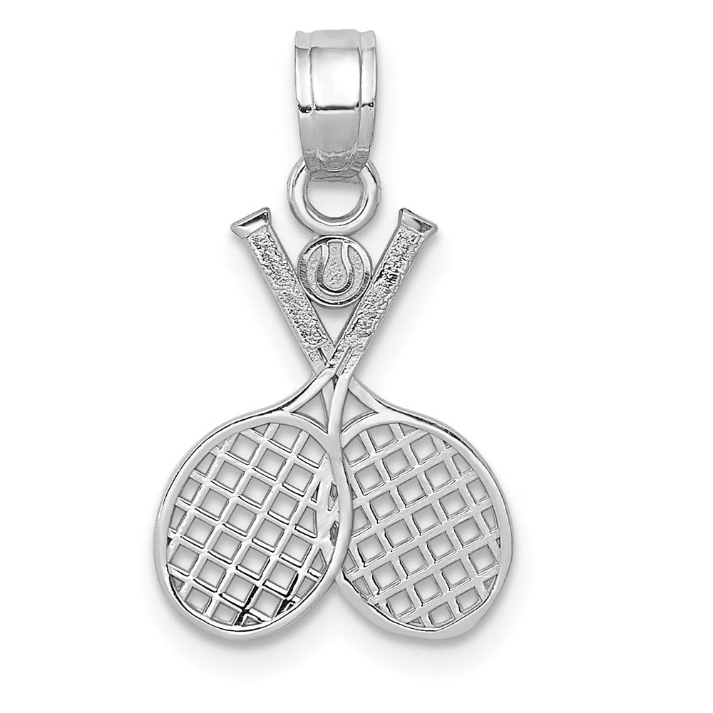 14k White Gold Double Tennis Racquet Pendant, 13mm (1/2 inch)
