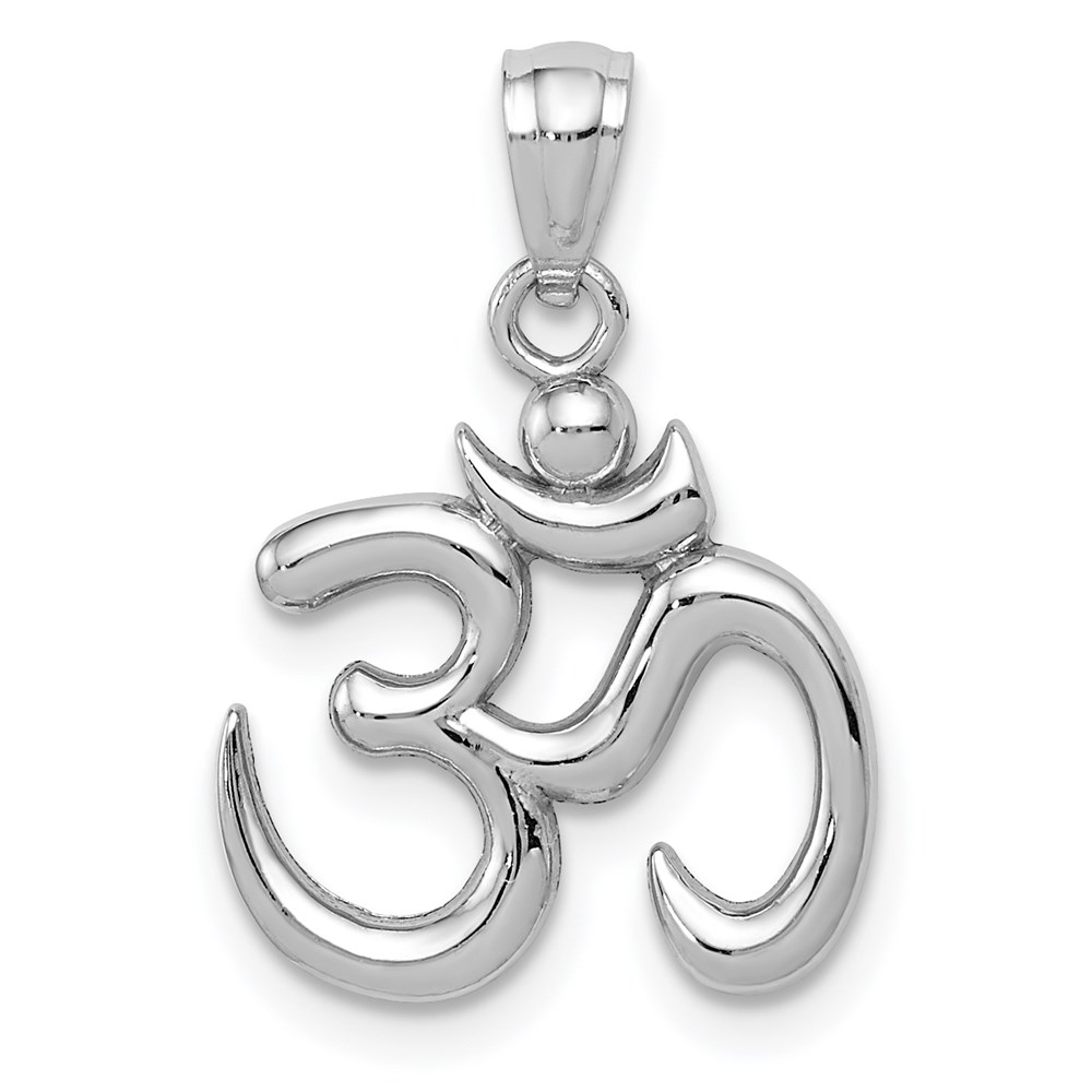 14k White Gold 2D Om Symbol Pendant, 15mm (9/16 inch)