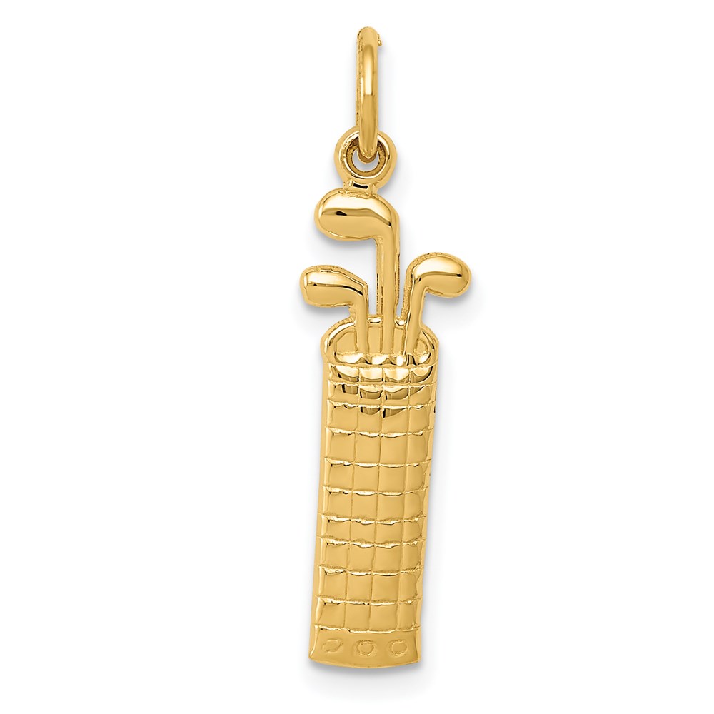 14k Yellow Gold Satin & Diamond Cut Golf Bag Pendant, 7 x 27mm