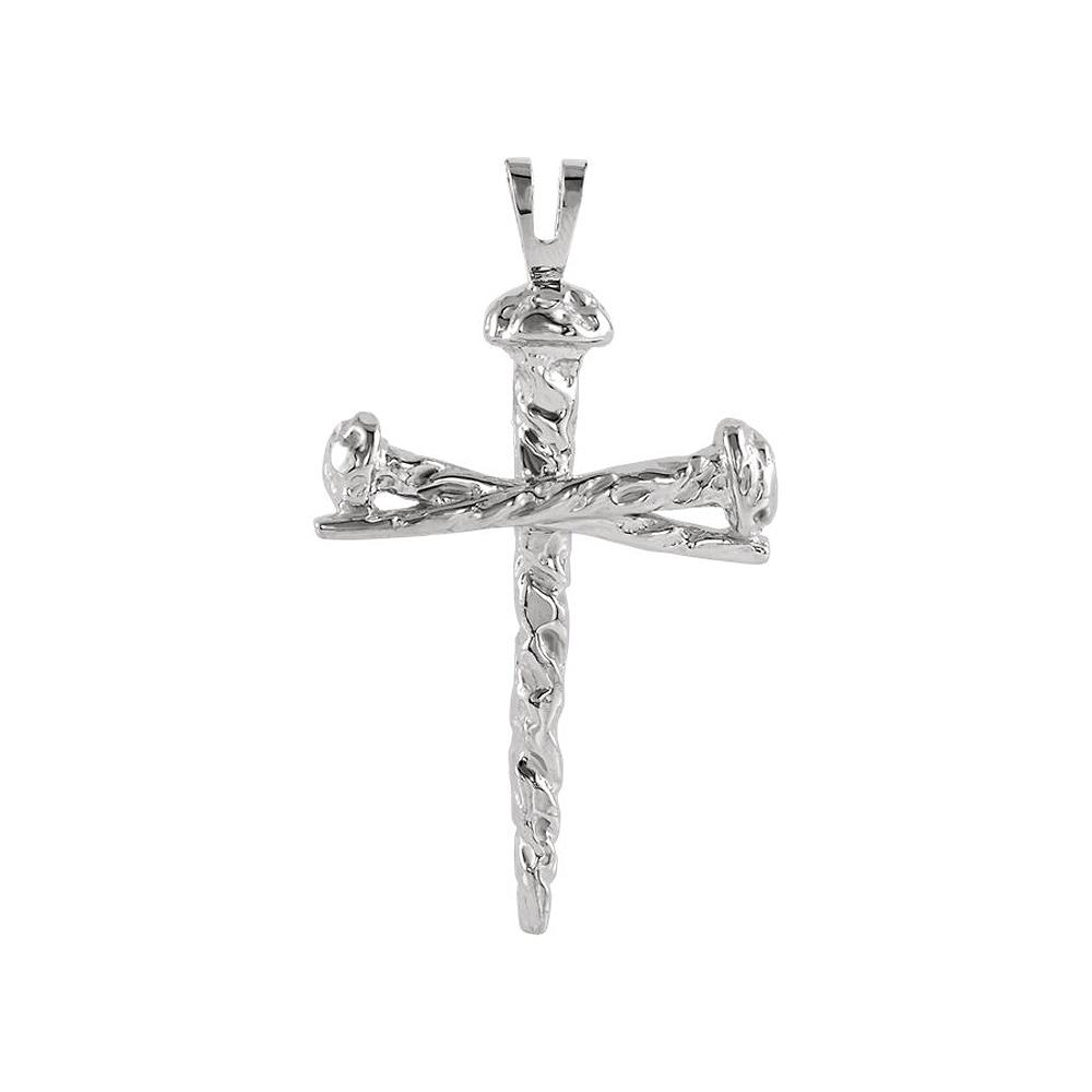 Men&#039;s 14k White Gold Polished Nail Cross Pendant, 24 x 34mm