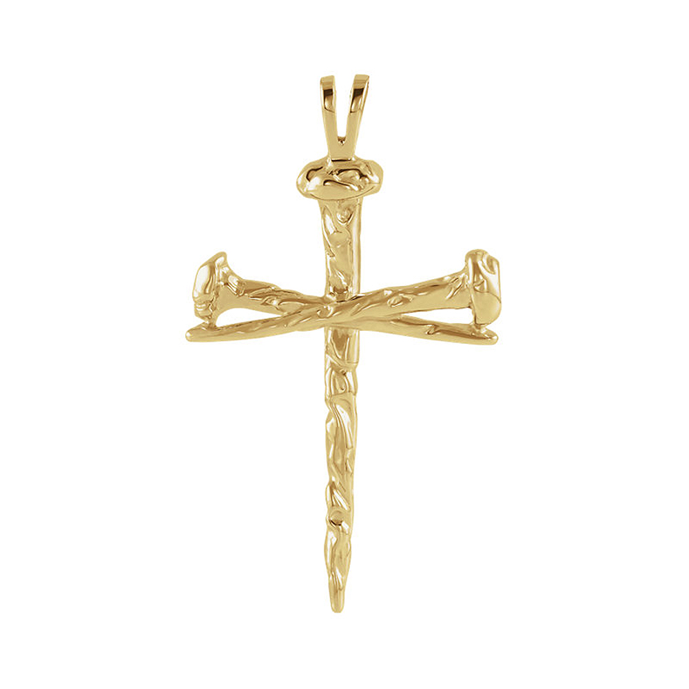Men's 14k Yellow Gold Polished Nail Cross Pendant, 29 x 43mm