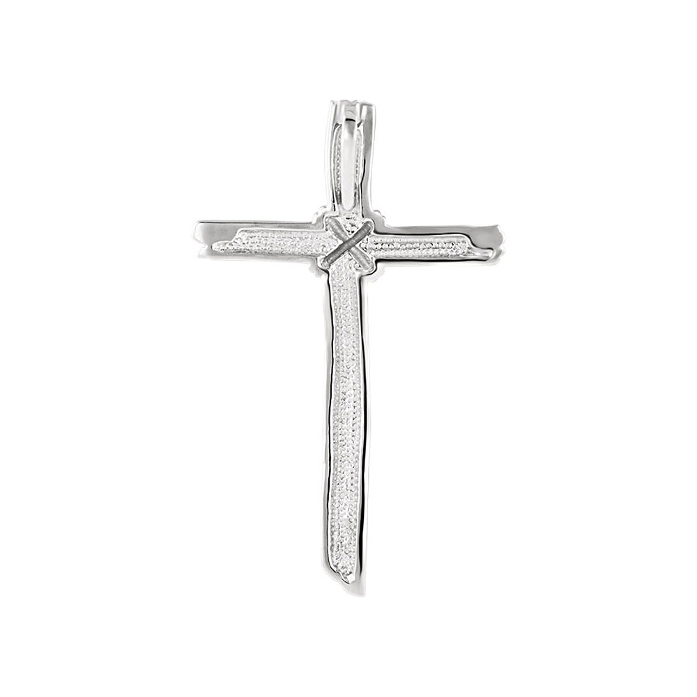 14k White Gold Woodgrain Rope Cross Pendant, 32 x 51mm