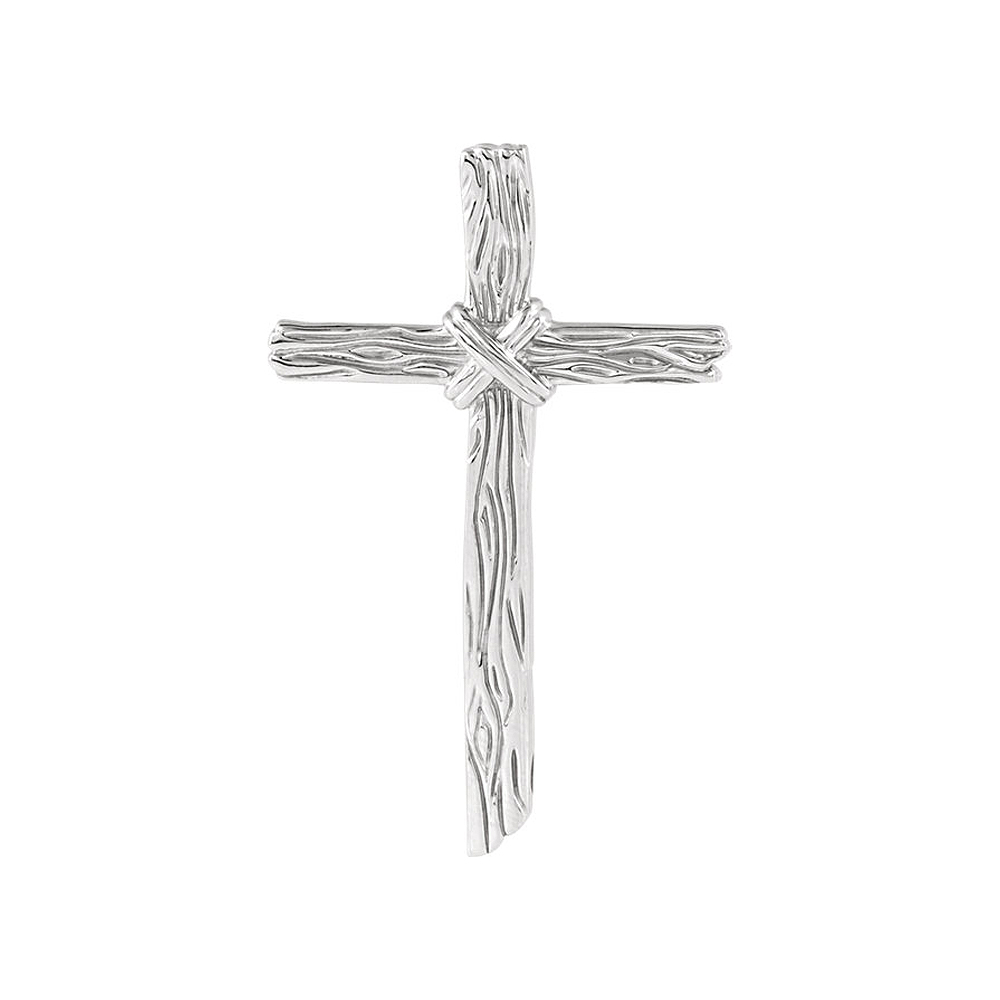 Sterling Silver Woodgrain Rope Cross Pendant, 32 x 51mm