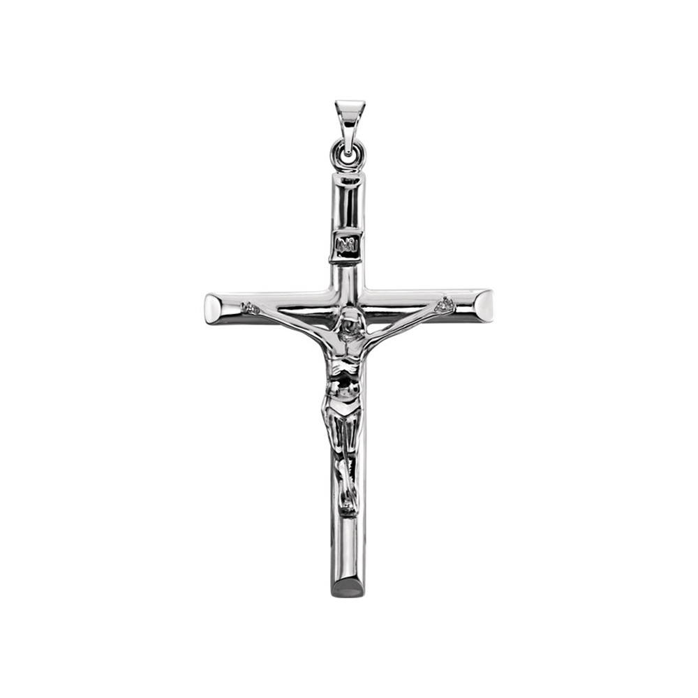 14k White Gold INRI Crucifix Pendant, 29 x 43mm