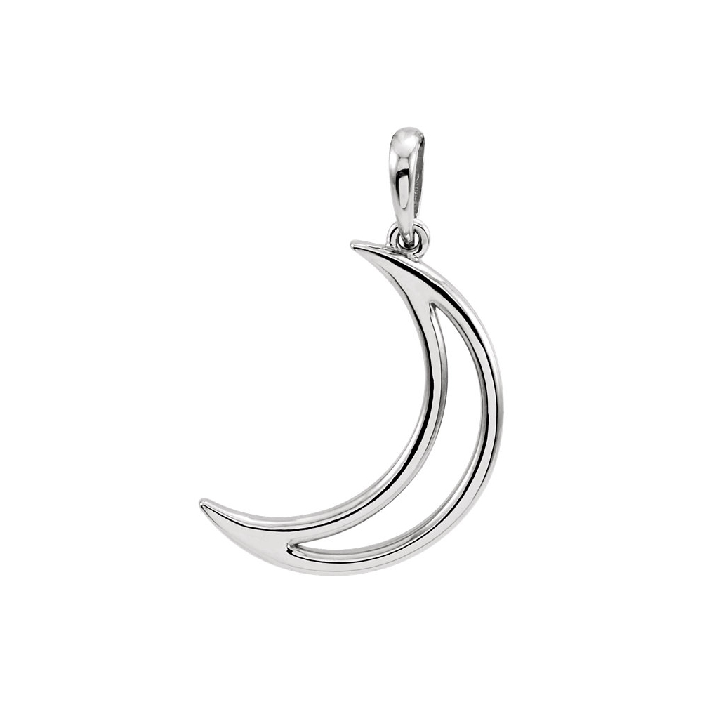 14k White Gold Polished Crescent Moon Pendant, 12 x 25mm