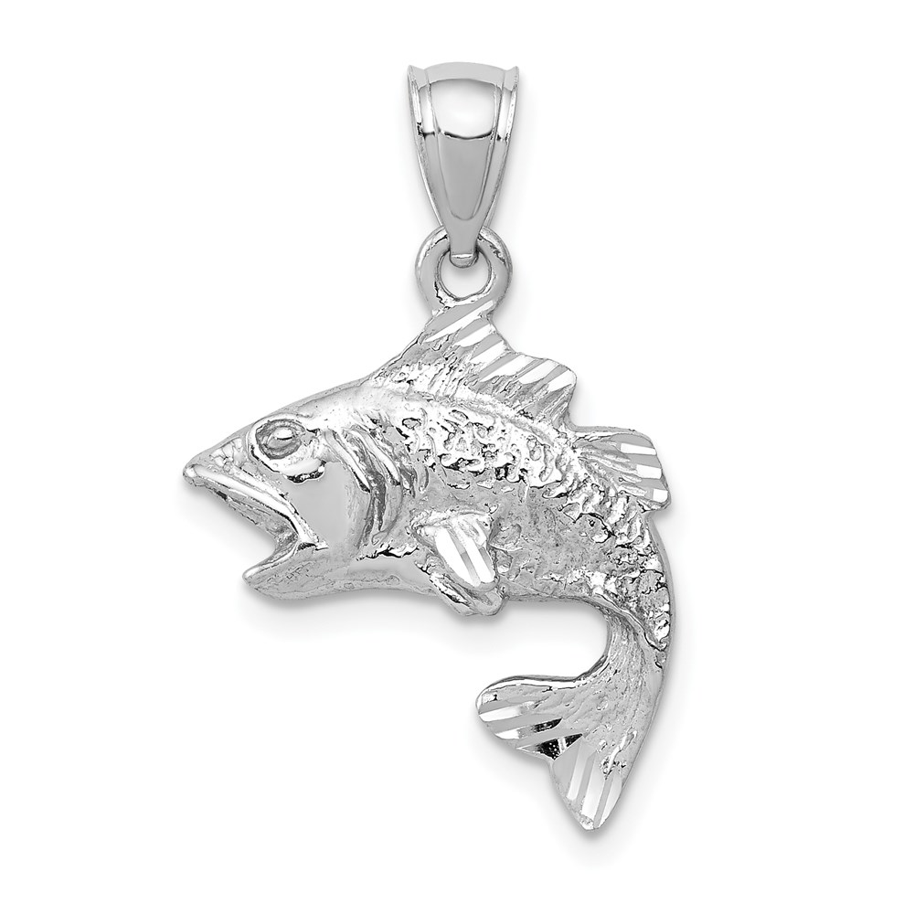 14k White Gold Bass Pendant, 17mm (5/8 inch)