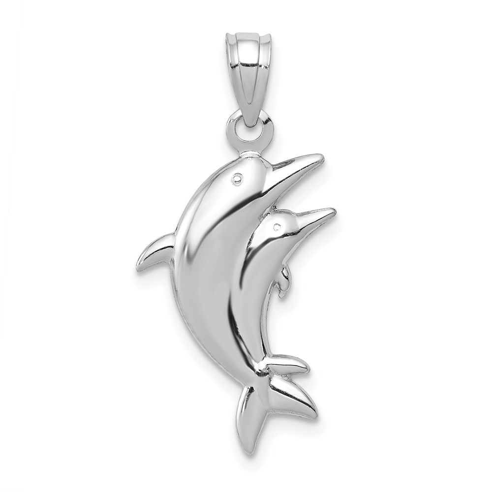 14k White Gold Dolphin Pair Pendant, 13 x 20mm