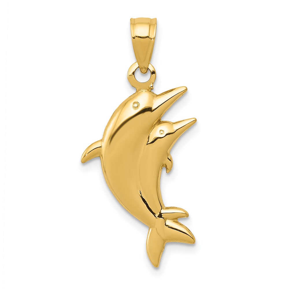 14k Yellow or White Gold Dolphin Pair Pendant, 13 x 20mm