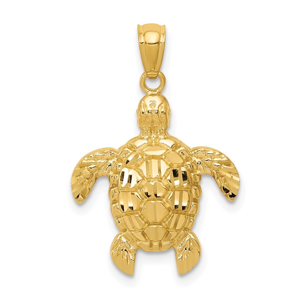 14k Yellow or White Gold Diamond-Cut Sea Turtle Pendant, 17 x 24mm