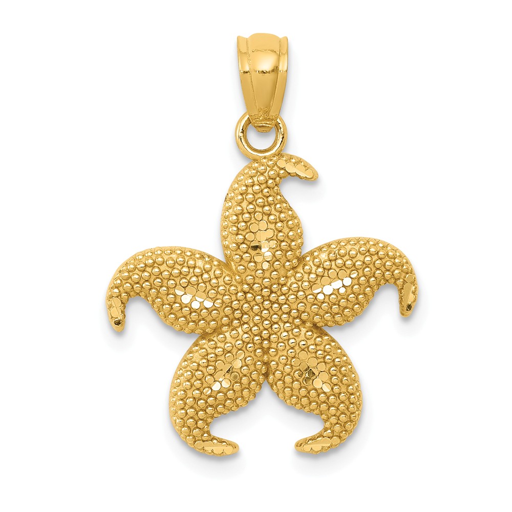 14k Yellow Gold 2D Textured Starfish Pendant, 12mm or 18mm