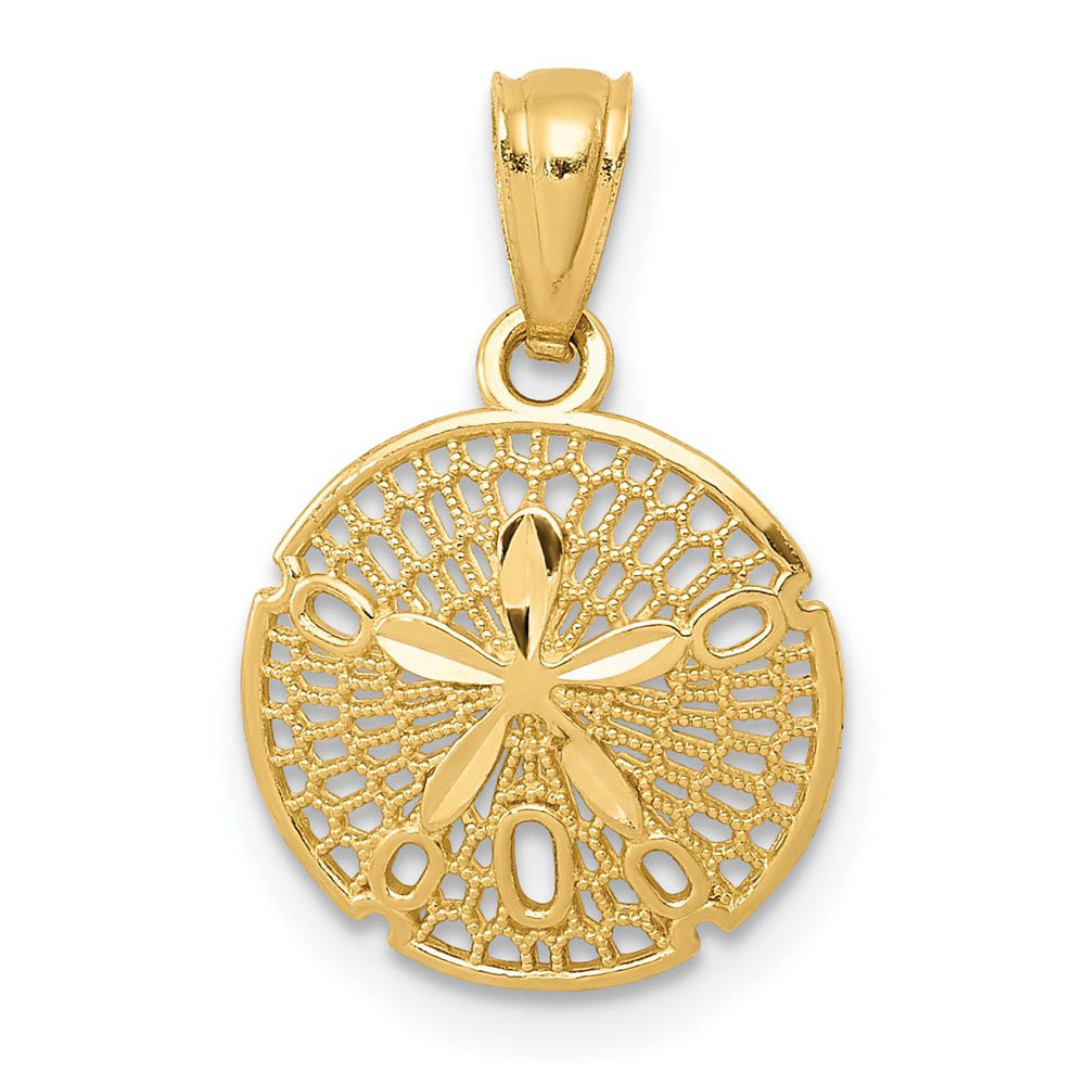 14k Yellow Gold Filigree Sand Dollar Pendant, 13mm (1/2 Inch)