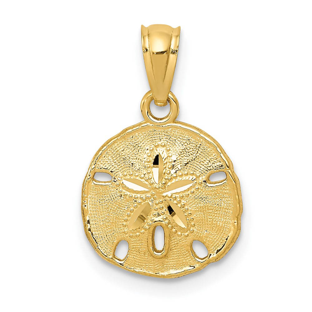 14k Yellow Gold Textured Sand Dollar Pendant, 12mm (7/16 Inch)