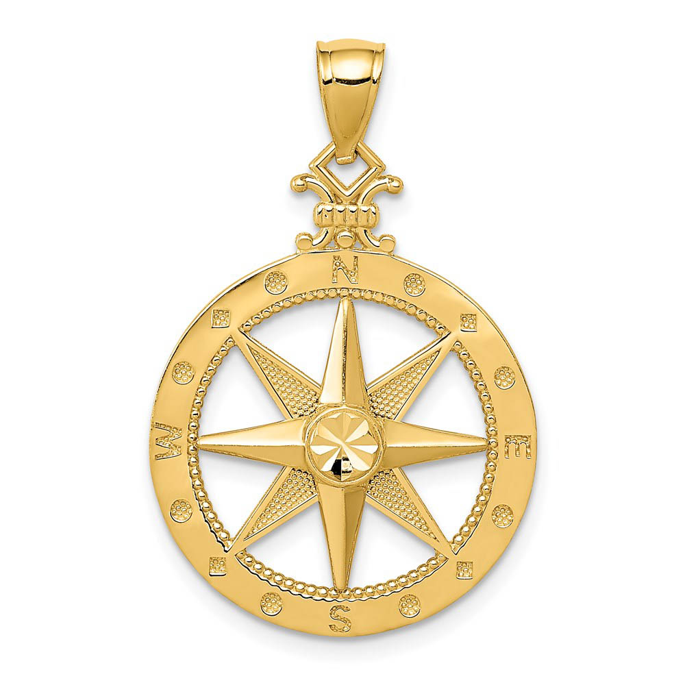 14k Yellow Gold Compass Pendant, 14mm, 20mm or 22mm