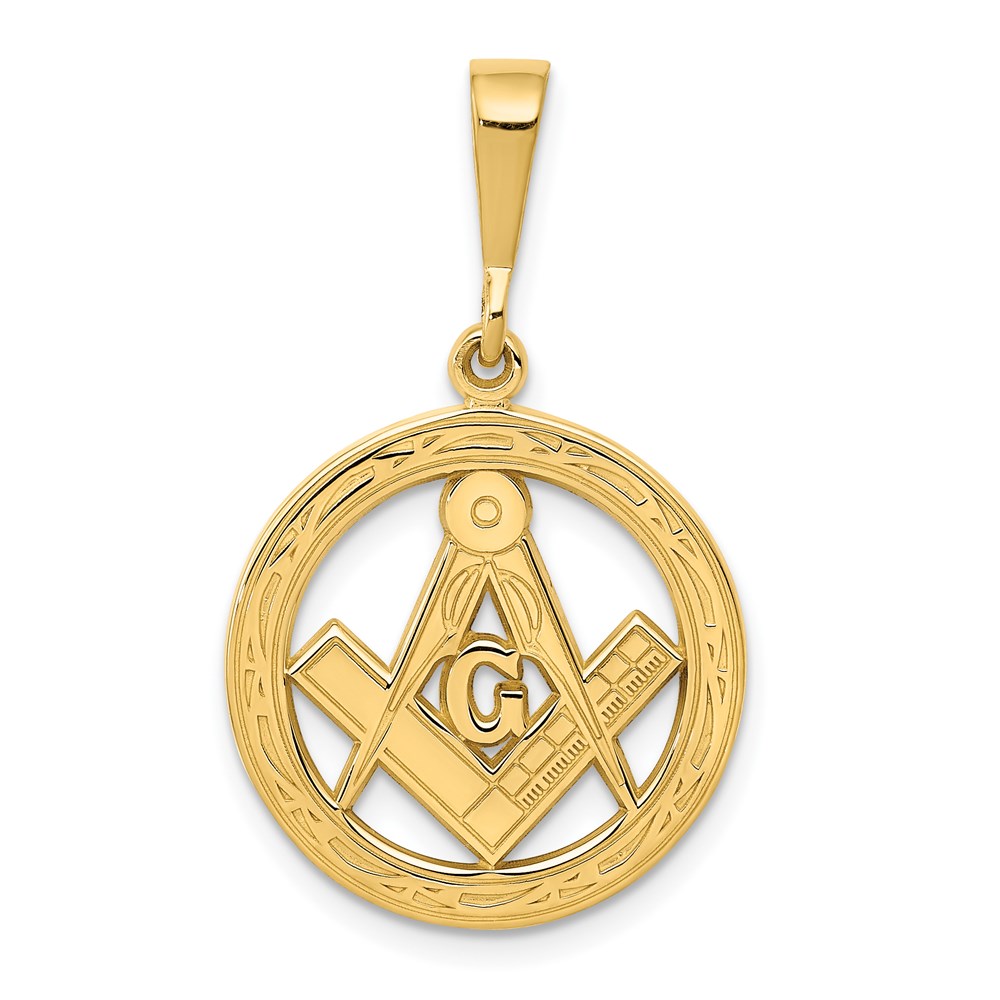 14k Yellow Gold Masonic Circle Pendant, 18mm (11/16 Inch)