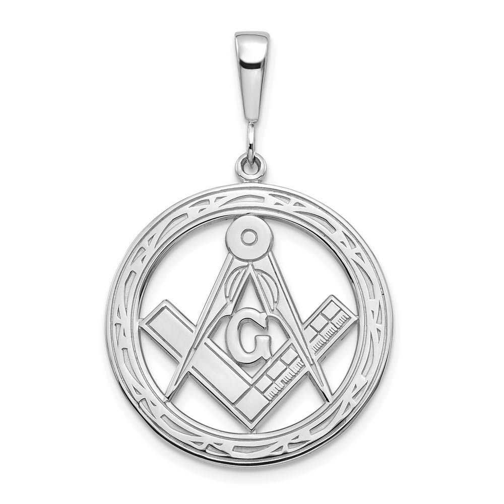 14k White Gold Masonic Circle Pendant, 18mm or 23mm