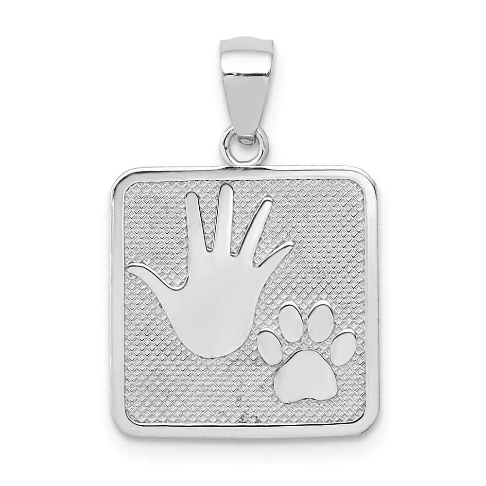 14k Yellow or White Gold Hand and Paw Print Square Pendant, 15mm