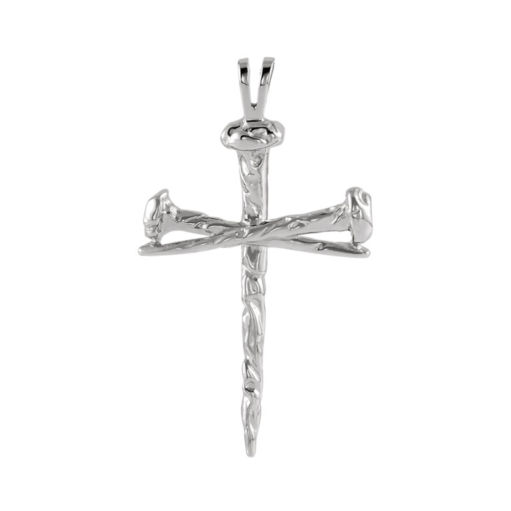 Men&#039;s Platinum Polished Nail Cross Pendant, 24 x 34mm