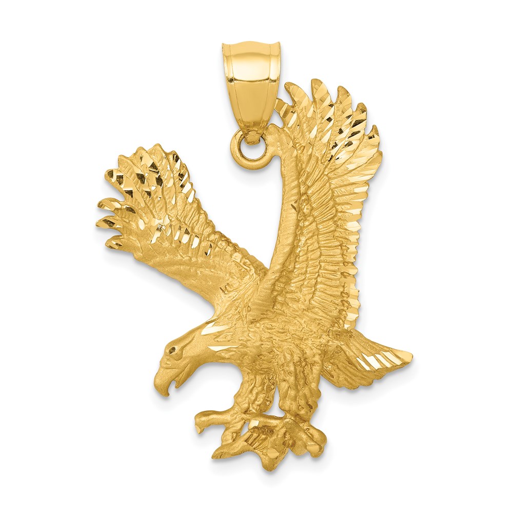14k Yellow Gold Satin & Diamond-Cut Eagle Pendant, 23 x 33mm