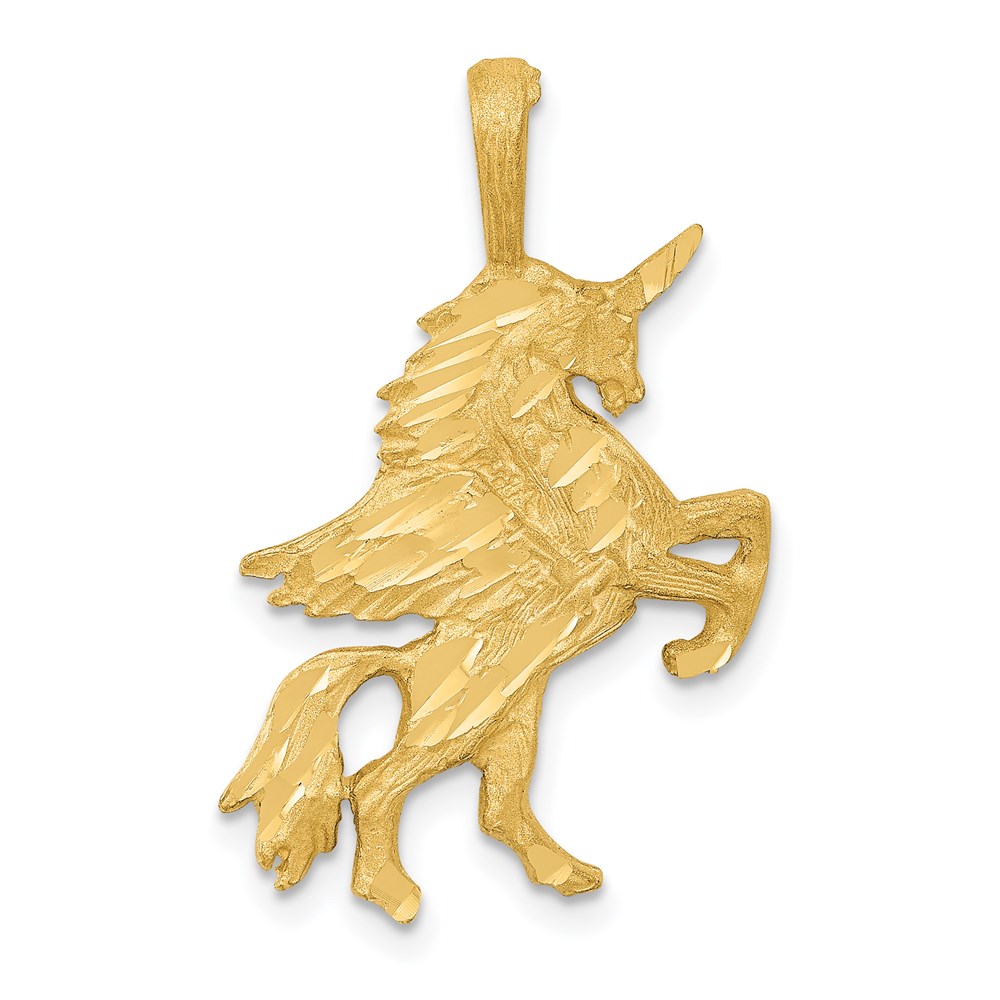 14k Yellow Gold Diamond-Cut & Textured Flat Pegasus Pendant, 19mm