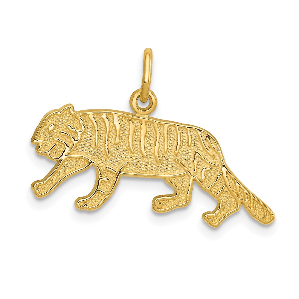 14k Yellow Gold Flat Textured Tiger Charm or Pendant, 25mm (1 Inch)