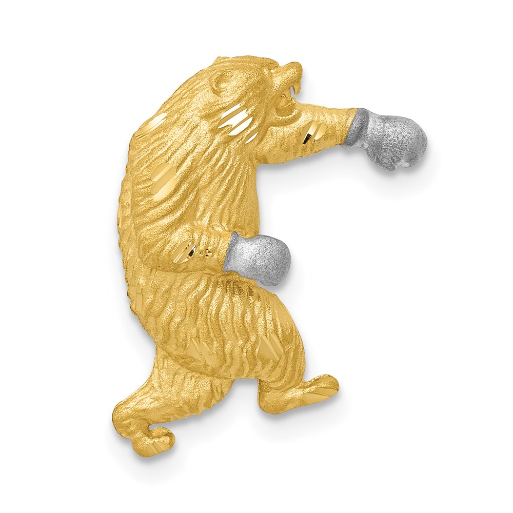 14k Yellow Gold and White Rhodium Boxing Bear Slide Pendant, 18mm
