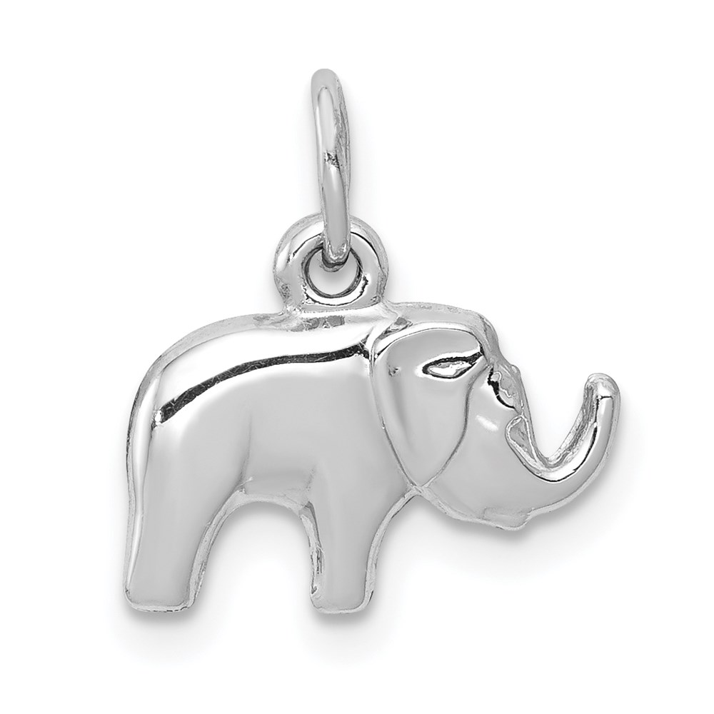 14k White Gold Hollow 2D Elephant Charm or Pendant, 13mm (1/2 Inch)
