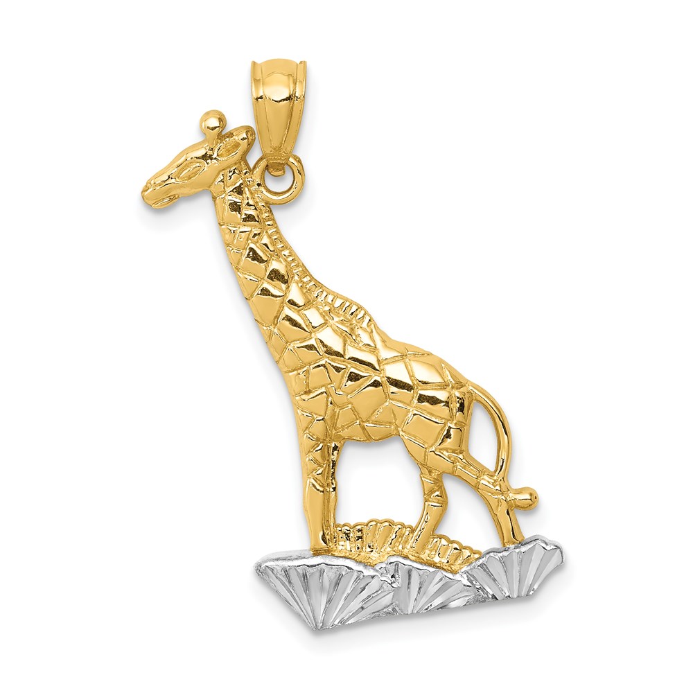 14K Yellow Gold and White Rhodium 2D Giraffe Pendant, 15 x 29mm