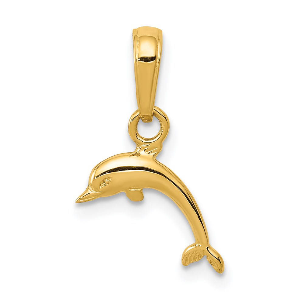 Kids 14k Yellow Gold Polished Mini Dolphin Pendant, 10 x 16mm (3/8 In)