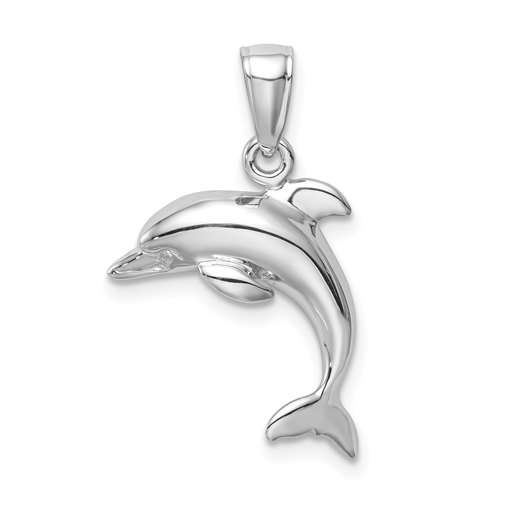 14k White Gold Jumping Dolphin Pendant, 16mm (5/8 Inch)