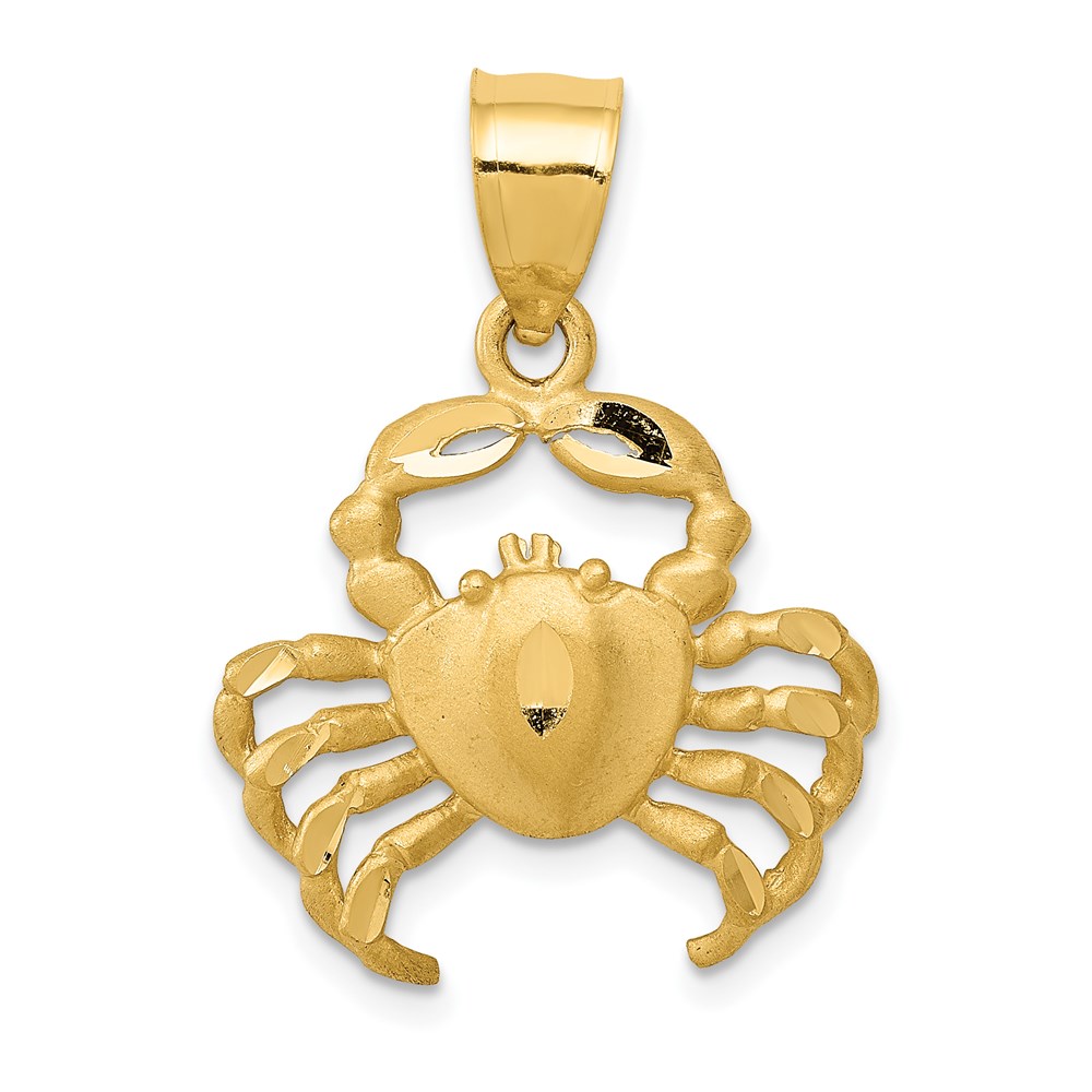 14k Yellow Gold Satin & Diamond-Cut Crab Pendant, 19mm (3/4 Inch)