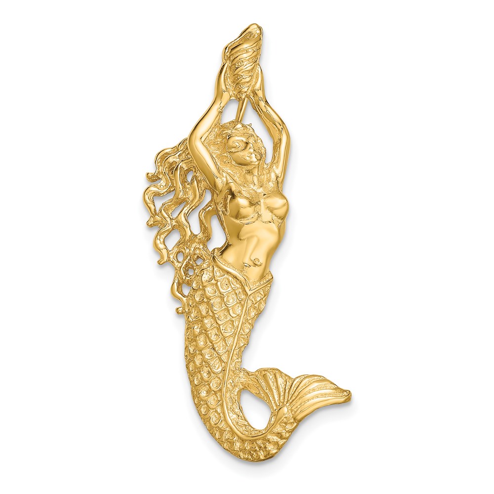 14k Yellow Gold Mermaid Slide Pendant, 14 x 40mm