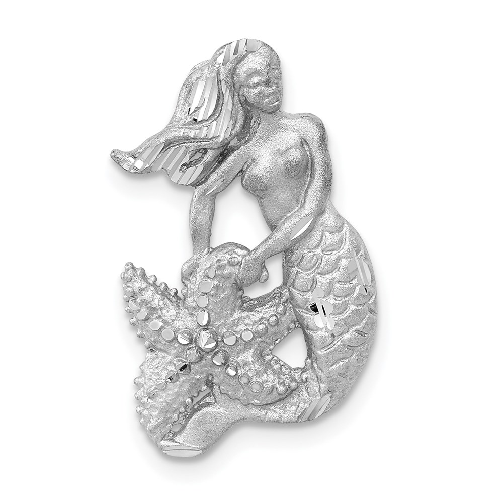 14k White Gold Mermaid with Sea Star Slide Pendant, 14 x 20mm