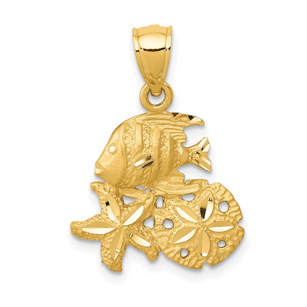 14k Yellow Gold Satin & Diamond-Cut Sea Life Pendant, 16 x 23mm