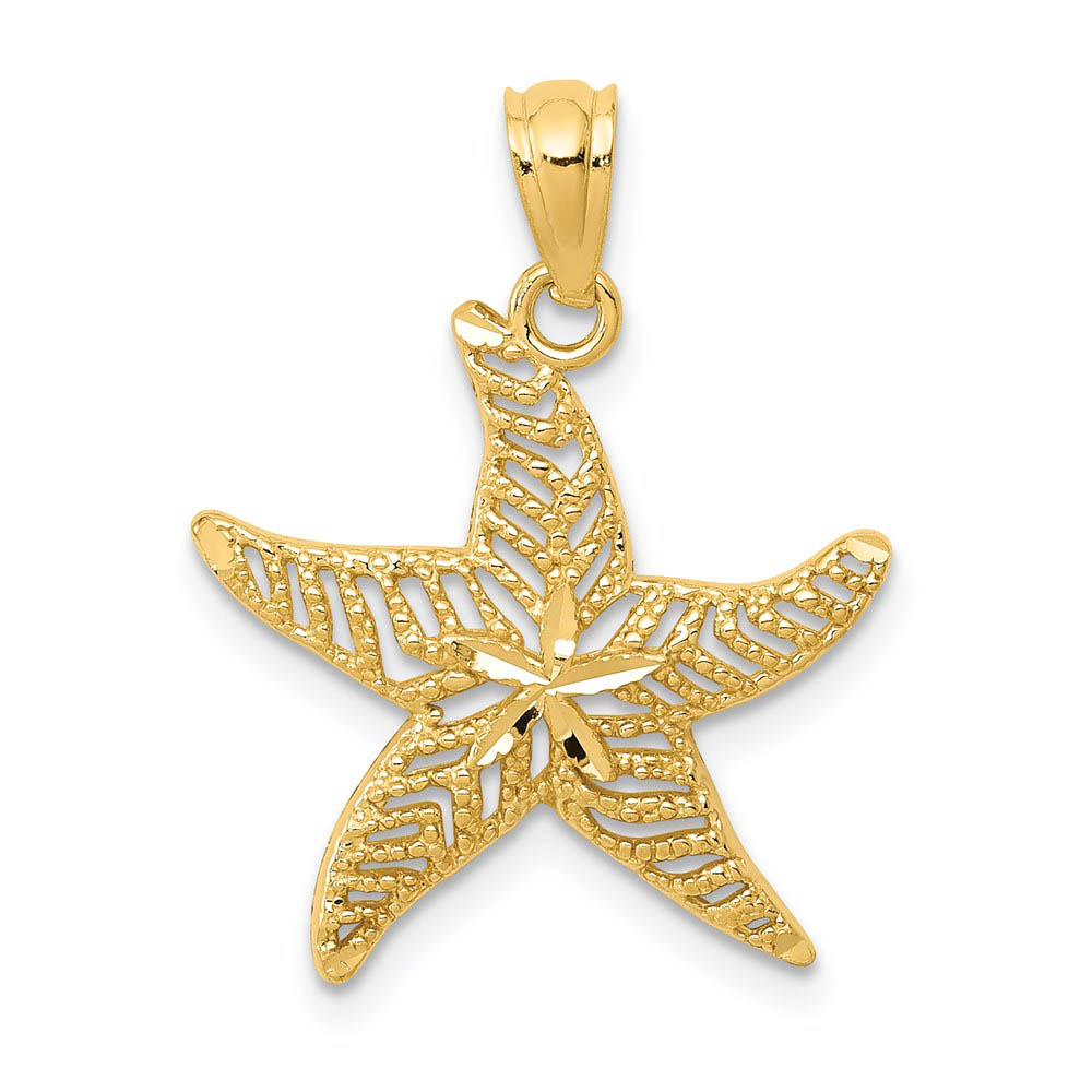 14k Yellow Gold Diamond-Cut & Filigree Starfish Pendant, 17mm (5/8 In)