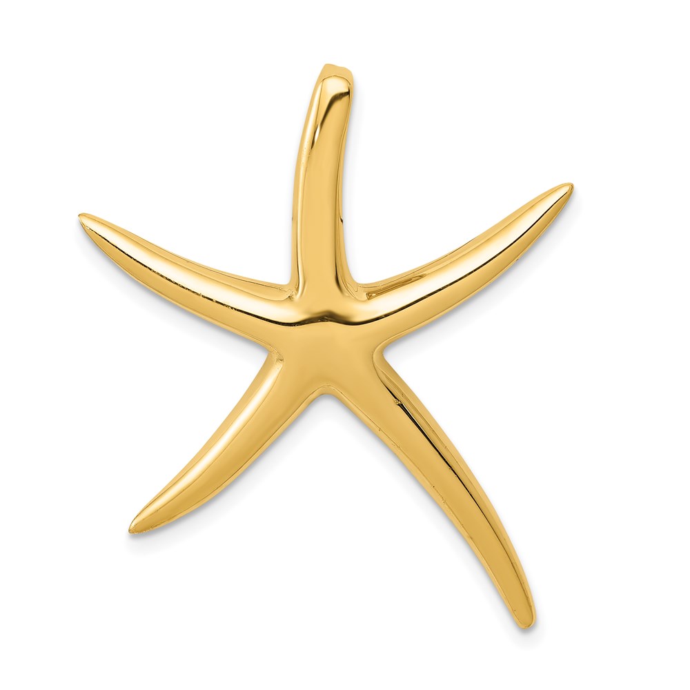 14k Yellow Gold LG Polished Pencil Starfish Slide Pendant, 28 x 32mm