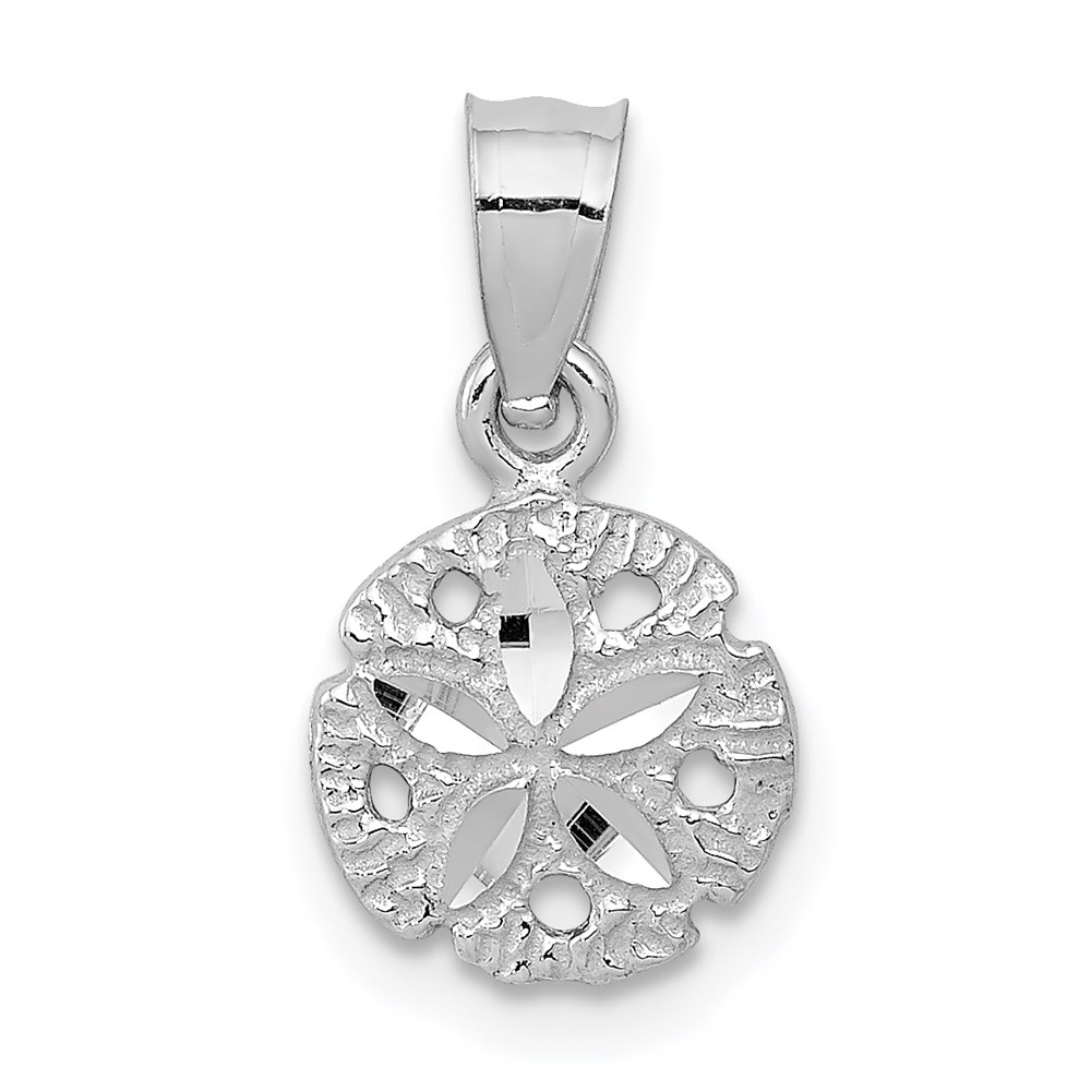 14k White Gold Diamond Cut Sand Dollar Pendant, 8mm (5/16 Inch)