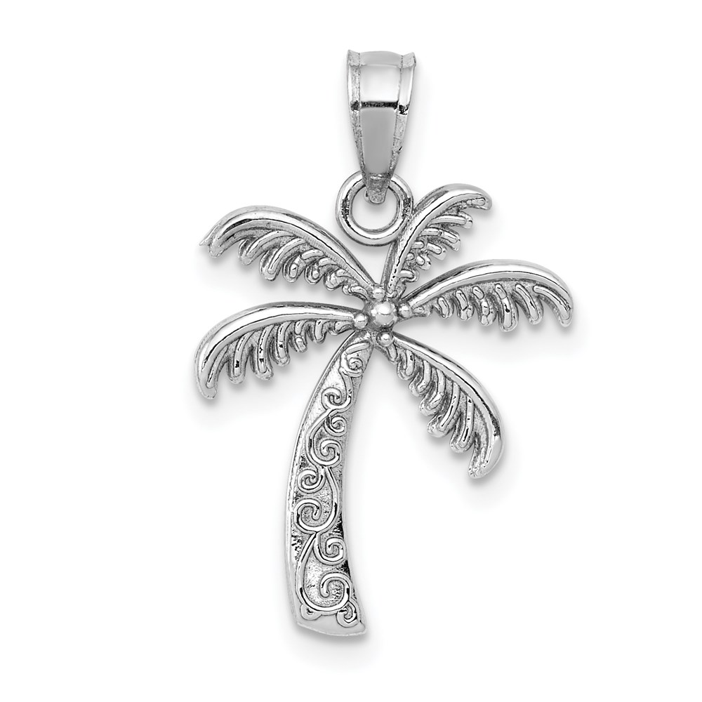 14k White Gold Palm Tree Pendant, 14 x 22mm