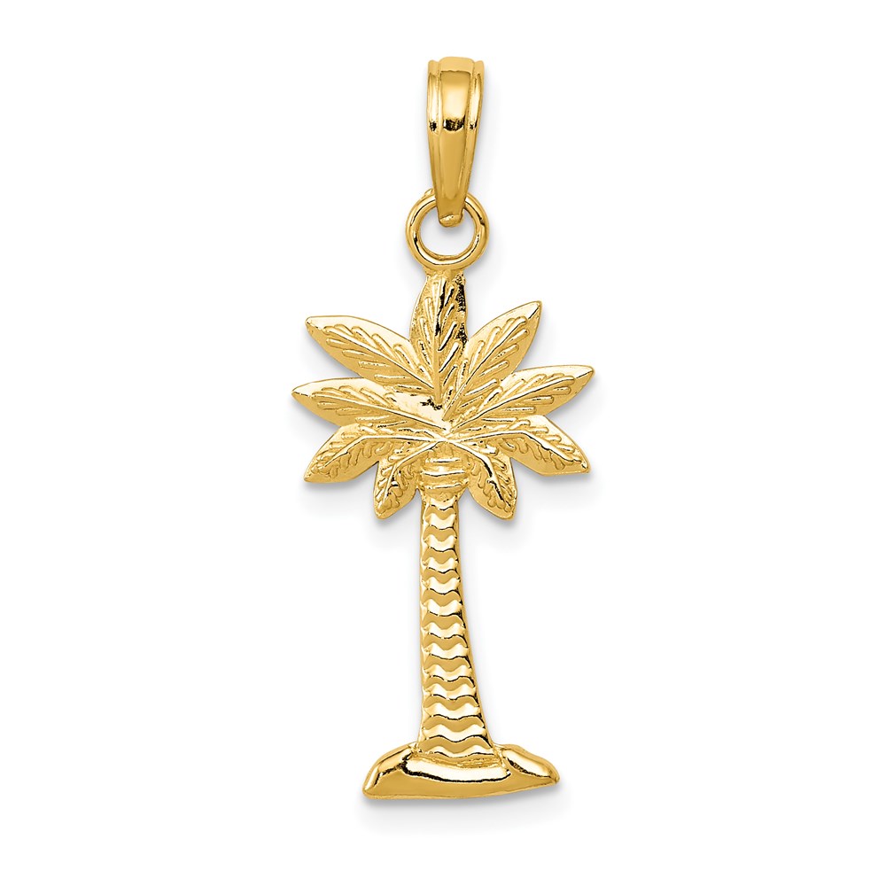 14k Yellow Gold Textured Palmetto Tree Pendant, 12 x 28mm