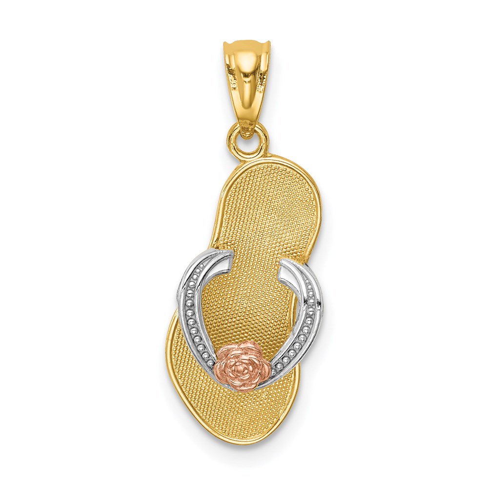 14k Two Tone Gold with White Rhodium Sandal Pendant, 8 x 24mm