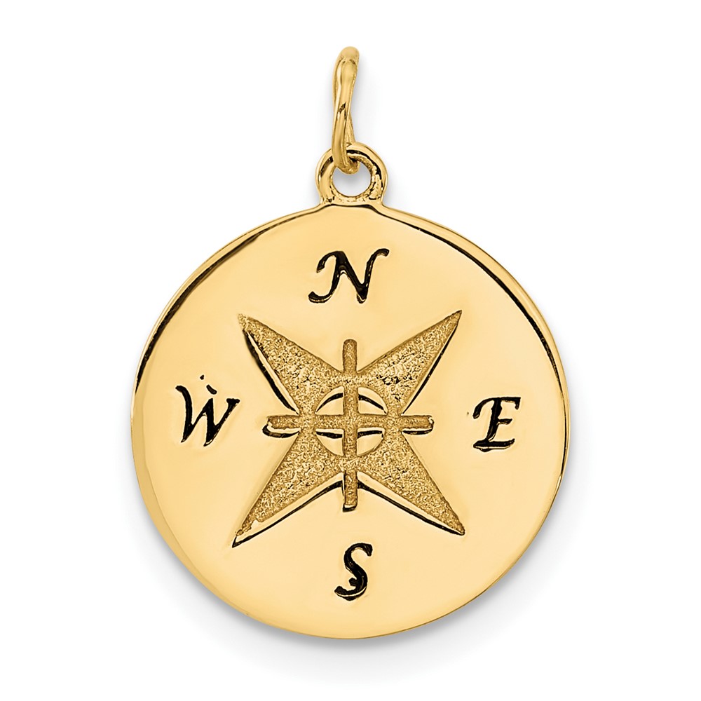 14k Yellow Gold Antiqued Compass Charm or Pendant, 14mm (9/16 Inch)