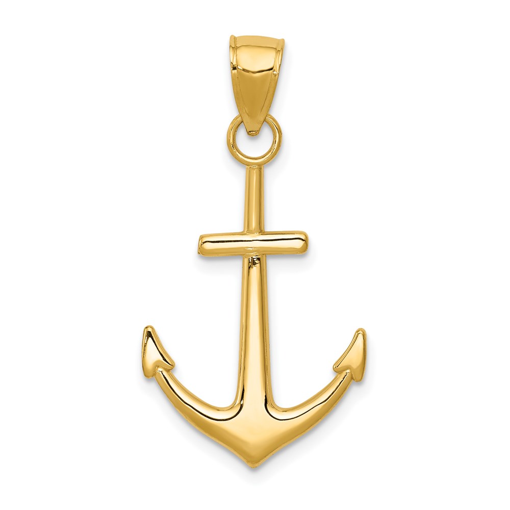 14k Yellow Gold Classic Polished Anchor Pendant, 18 x 33mm