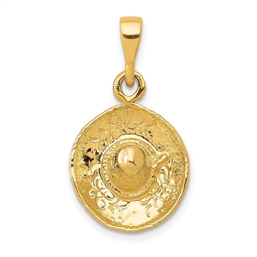 14k Yellow Gold 3D Sombrero Pendant, 14mm (9/16 Inch)