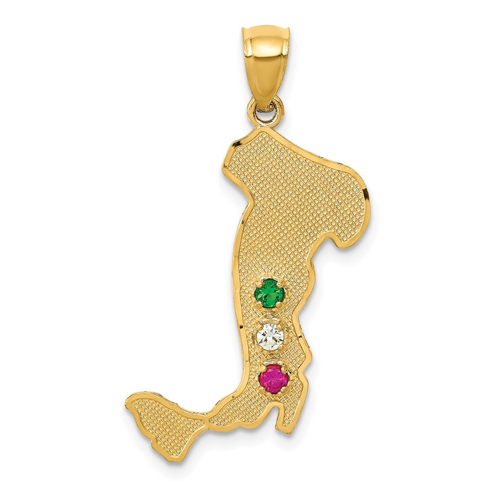 14k Yellow Gold & CZ Textured Italy Map Pendant, 16 x 32mm