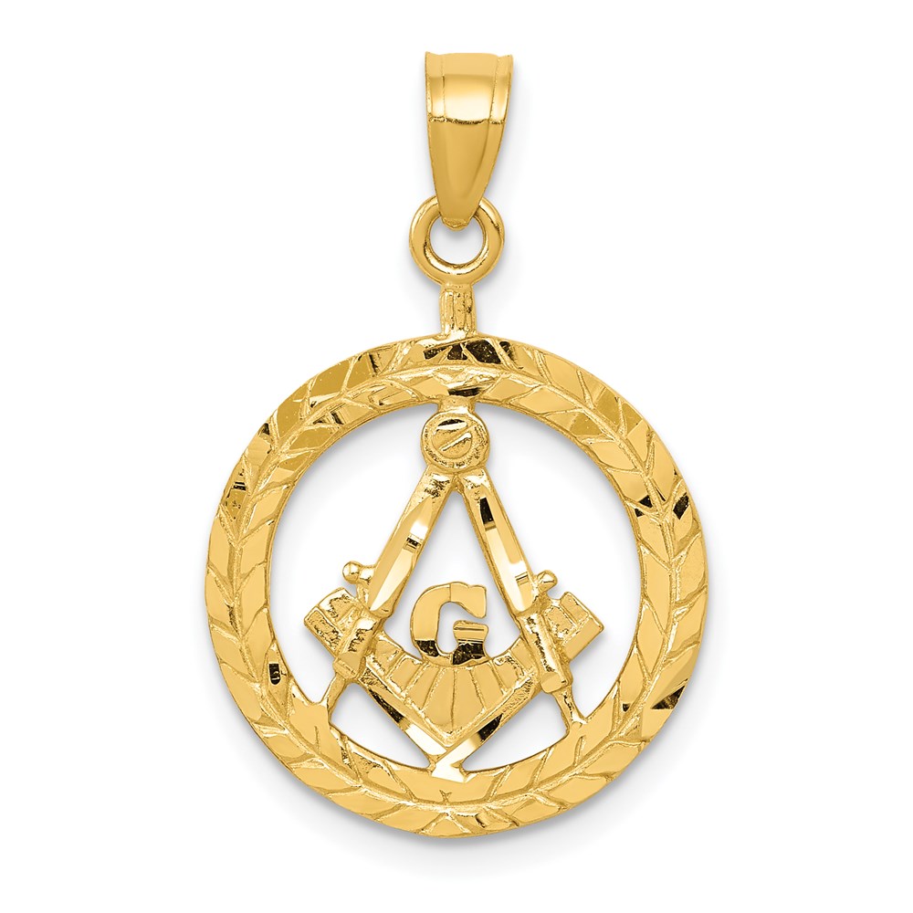 14k Yellow Gold Wreath with Masonic Symbol Pendant, 16mm (5/8 Inch)
