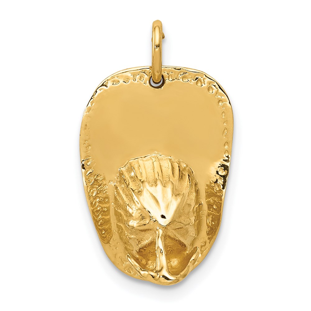 14k Yellow Gold 3D Fireman's Hat Pendant, 13 x 21mm