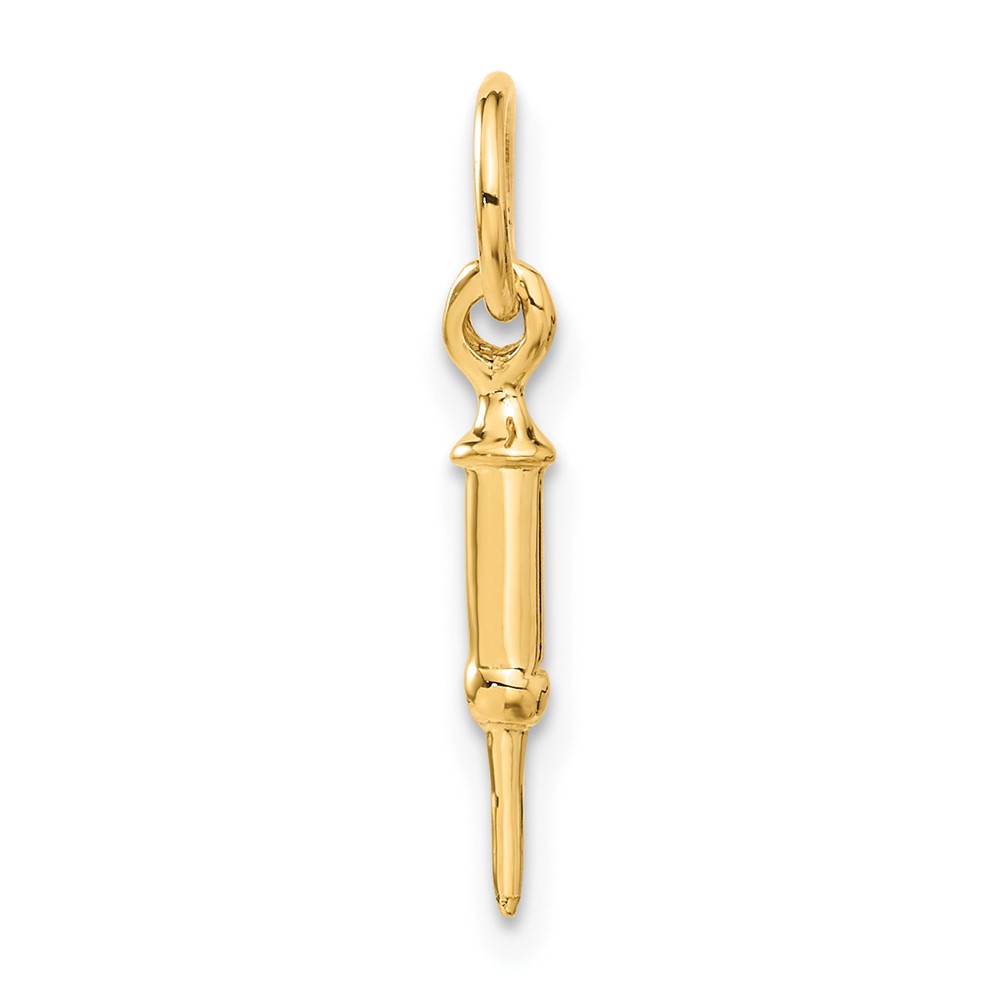 14k Yellow Gold Polished 3D Medical Syringe Charm, 3 x 20mm
